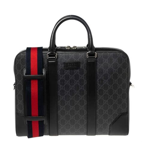 Gucci Black/Grey GG Supreme Canvas and Leather Briefcase.